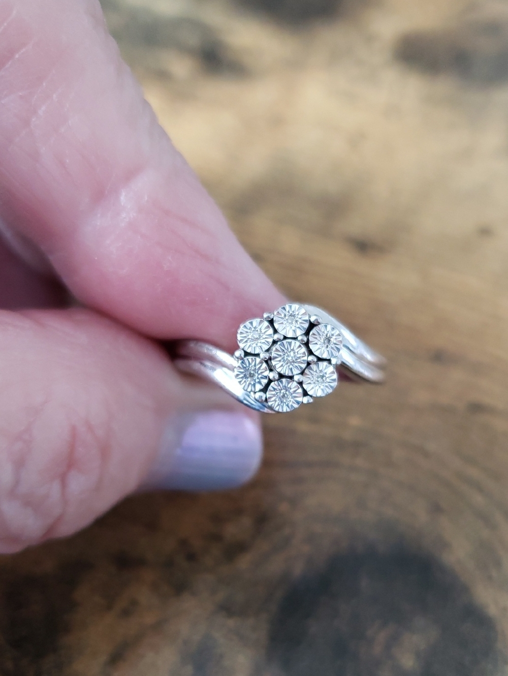 Sterling Silver Floral Cluster Ring - White